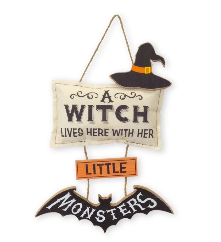 Set Of 6 Black And Beige Witch Wall Sign Decoration   17.50"