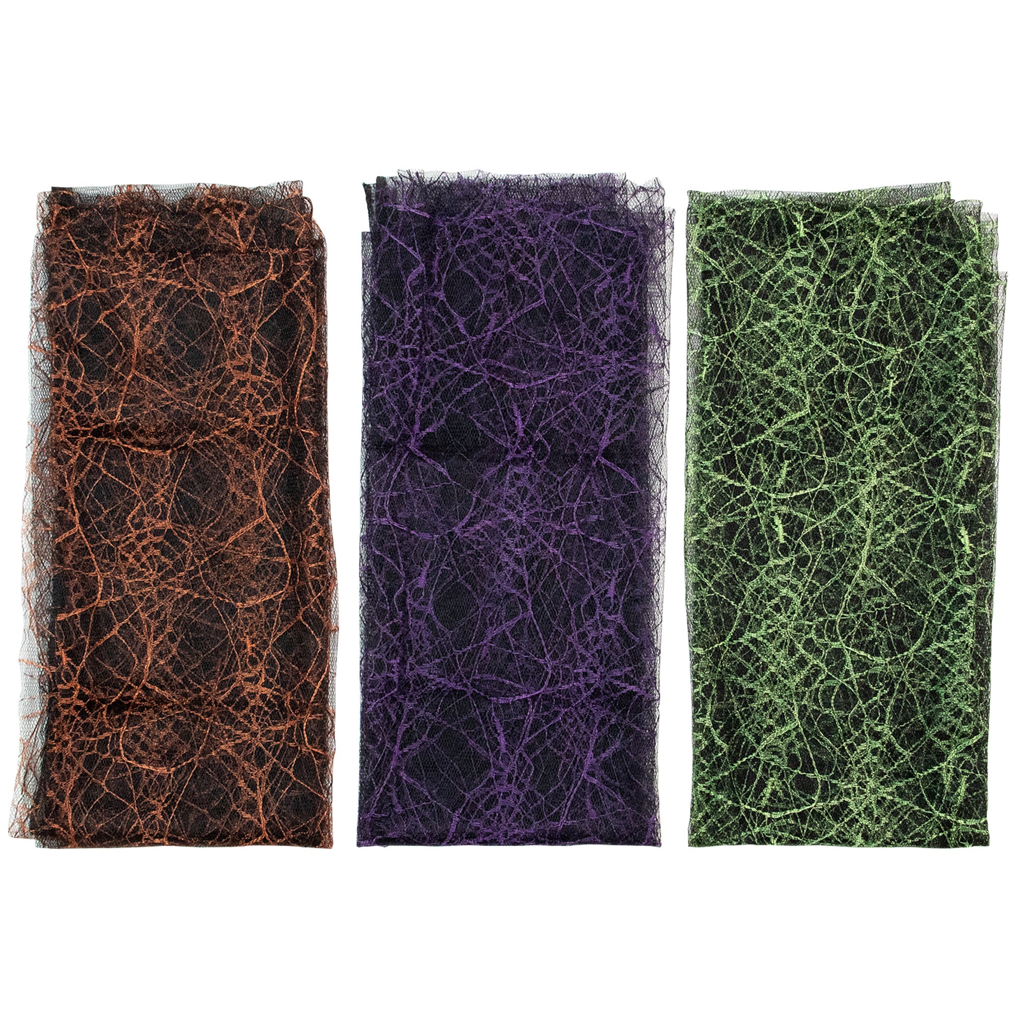 " 3pc Purple Orange And Green Spiderweb Halloween Decorations 6ft"