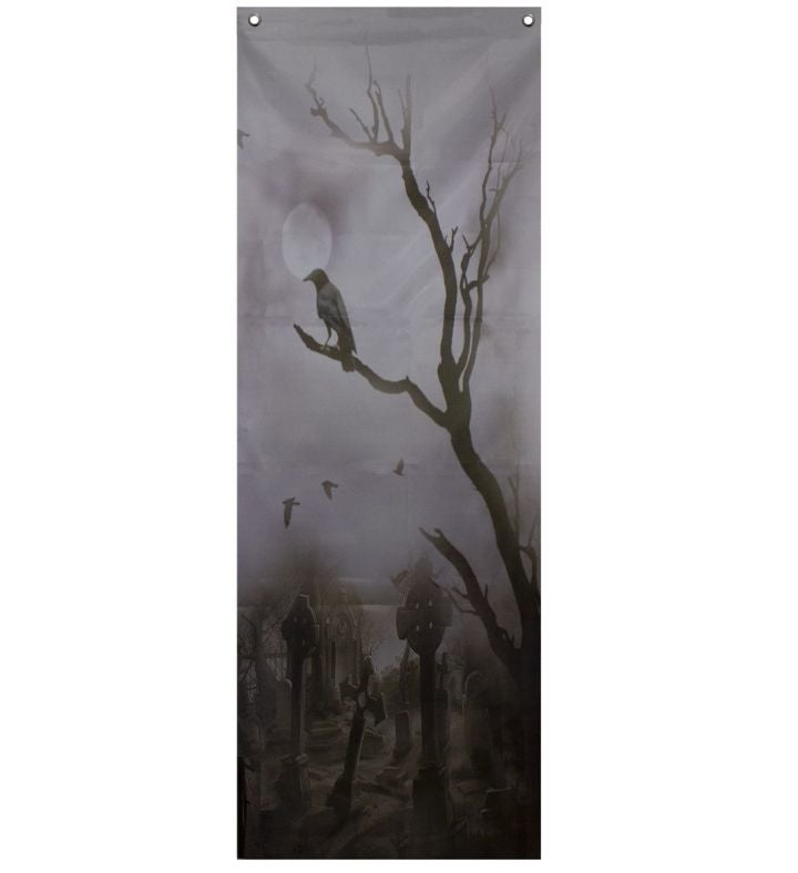 70.75" Gray Dark Graveyard Scene Halloween Door Decoration