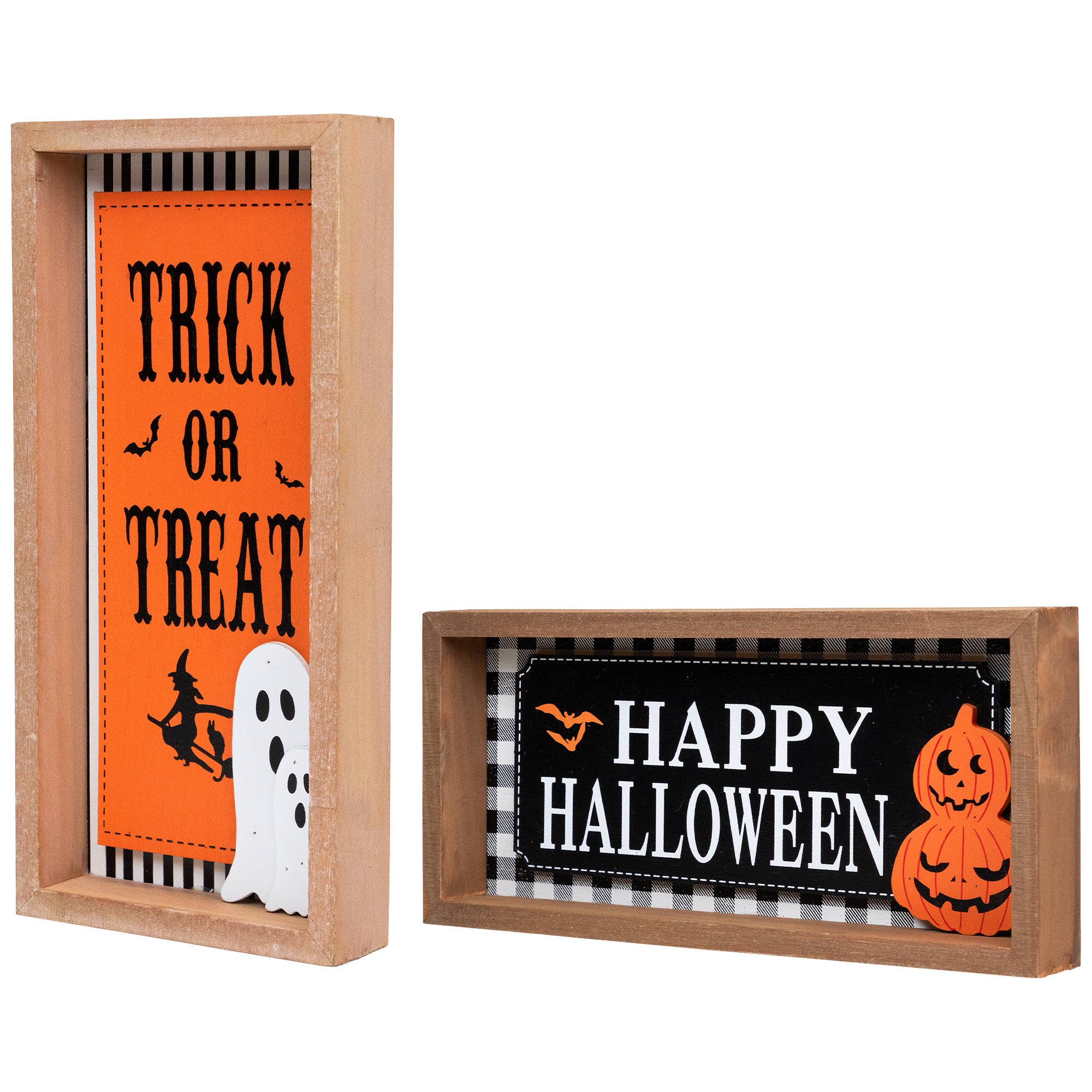 Happy Halloween Wooden Shadow Box Plaques - Set Of 2