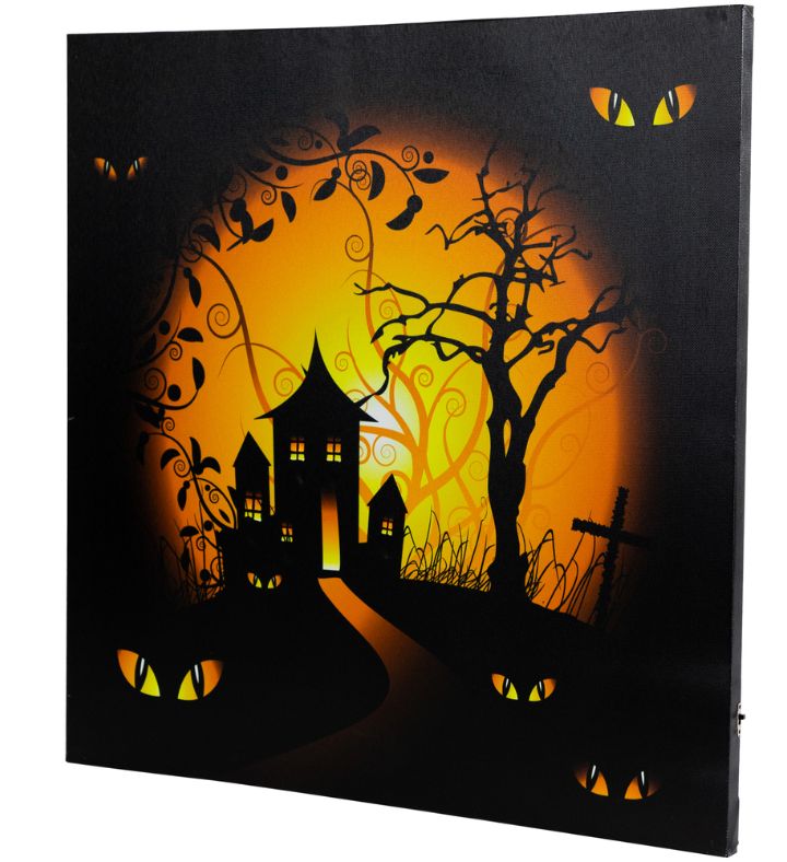 Led Lighted Spooky House Halloween Canvas Wall Art   19.75" X 19.75"