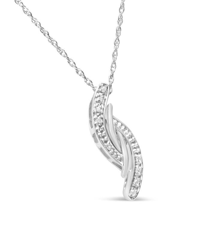 925 Sterling Silver Diamond Accent Bypass Curve Pendant Necklace
