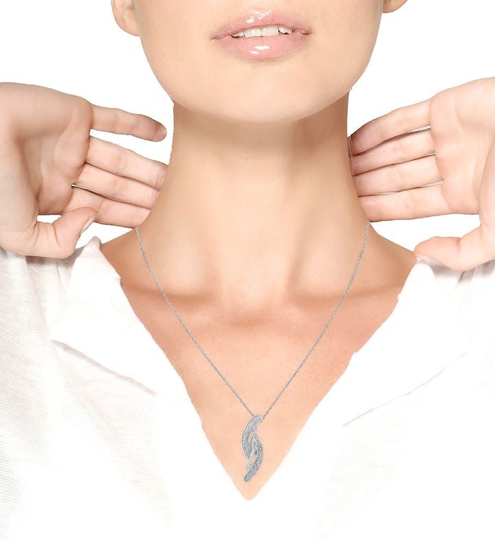 925 Sterling Silver Diamond Accent Bypass Curve Pendant Necklace
