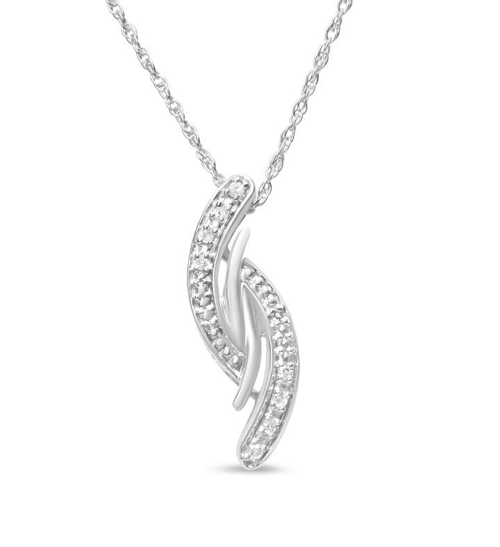 925 Sterling Silver Diamond Accent Bypass Curve Pendant Necklace
