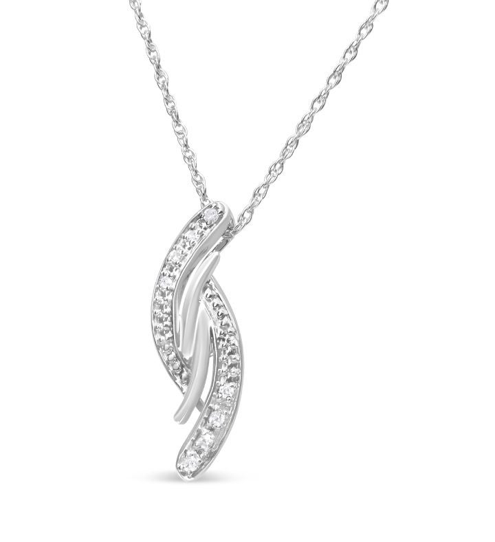 925 Sterling Silver Diamond Accent Bypass Curve Pendant Necklace