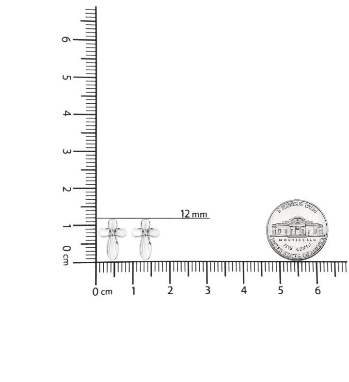 925 Sterling Silver Prong Set Diamond Accent Floral Cross Stud Earring