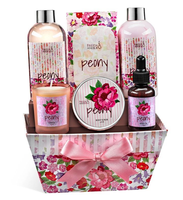 Floral Peony 7 piece Spa Basket