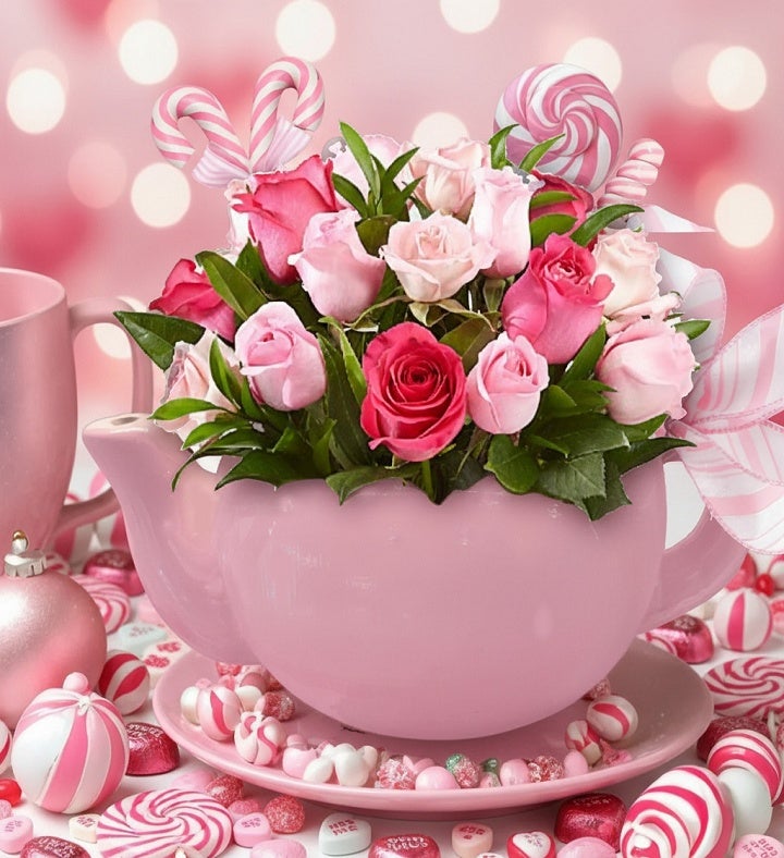 Pink Valentine Teapot With Soap flowers