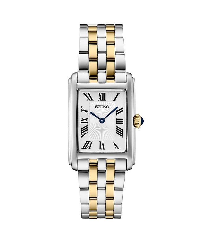 Seiko Essentials Tt Quartz White Rectangle Dial, Roman Numerals, Gold/silver