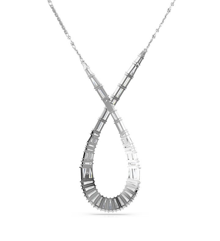 Hyperbola Pendant, Mixed Cuts, Infinity, White, Rhodium Plated