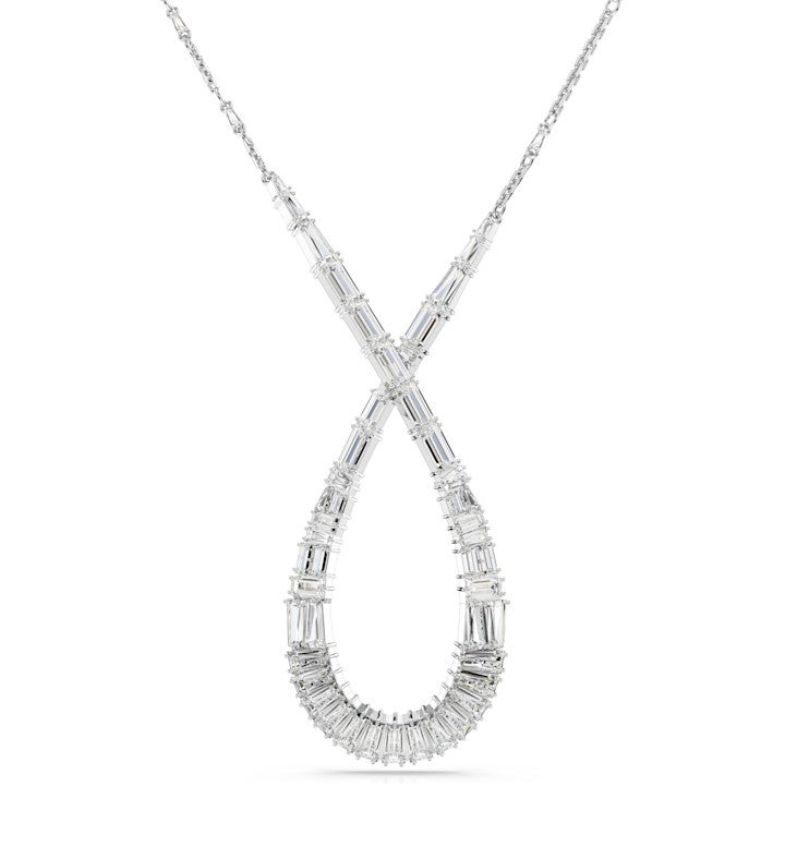 Hyperbola Pendant, Mixed Cuts, Infinity, White, Rhodium Plated