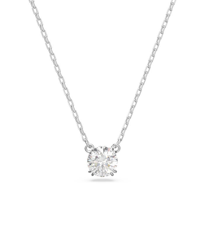 Stilla Pendant, Round Cut, White, Rhodium Plated