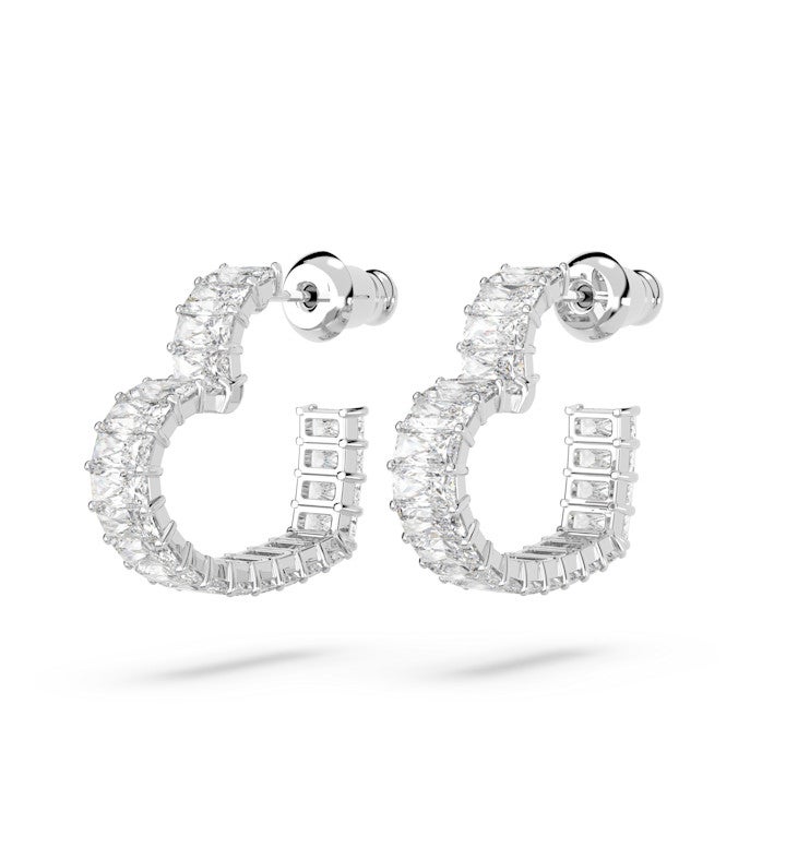 Matrix Hoop Earrings, Heart, Small, White, Rhodium Plated