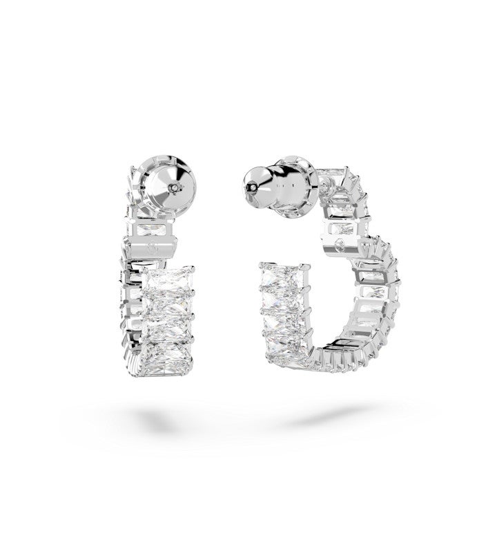 Matrix Hoop Earrings, Heart, Small, White, Rhodium Plated