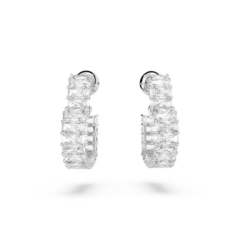 Matrix Hoop Earrings, Heart, Small, White, Rhodium Plated