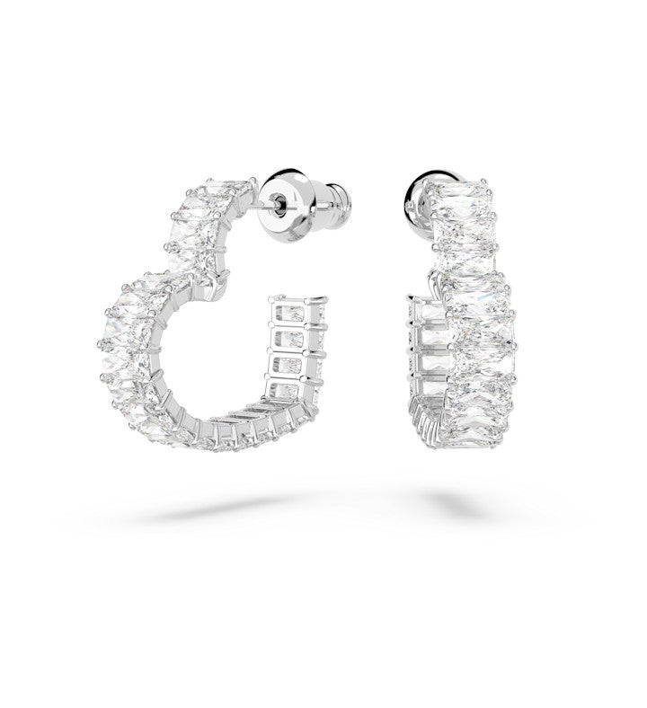 Matrix Hoop Earrings, Heart, Small, White, Rhodium Plated