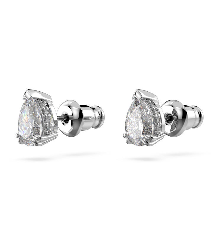 Stilla Stud Earrings, Pear Cut, White, Rhodium Plated