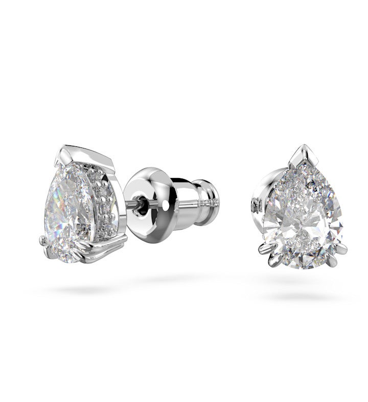 Stilla Stud Earrings, Pear Cut, White, Rhodium Plated