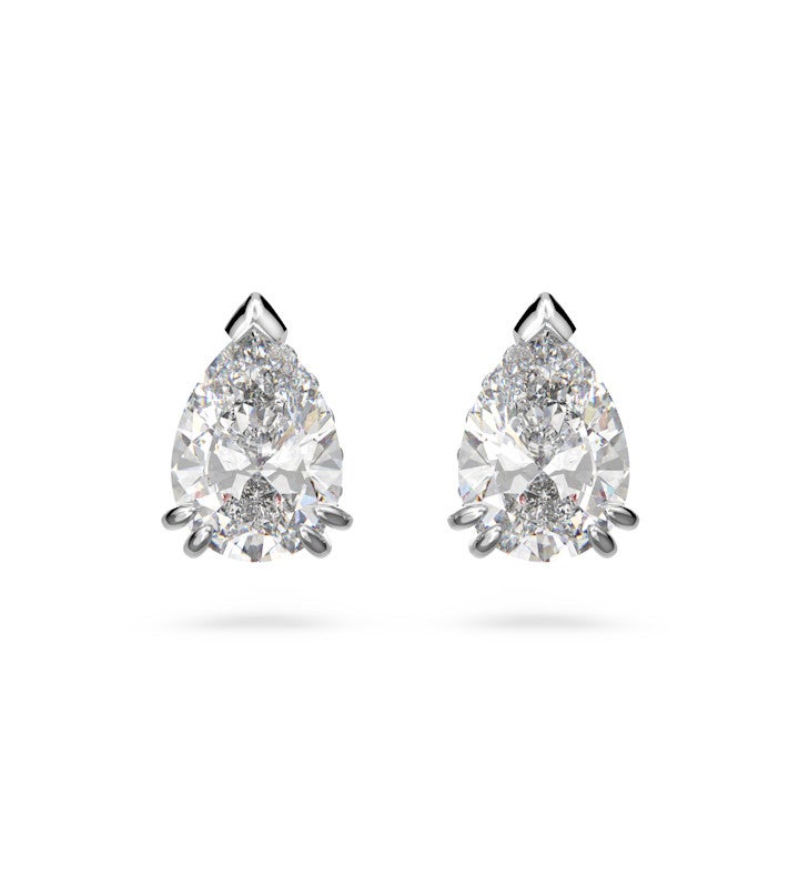 Stilla Stud Earrings, Pear Cut, White, Rhodium Plated