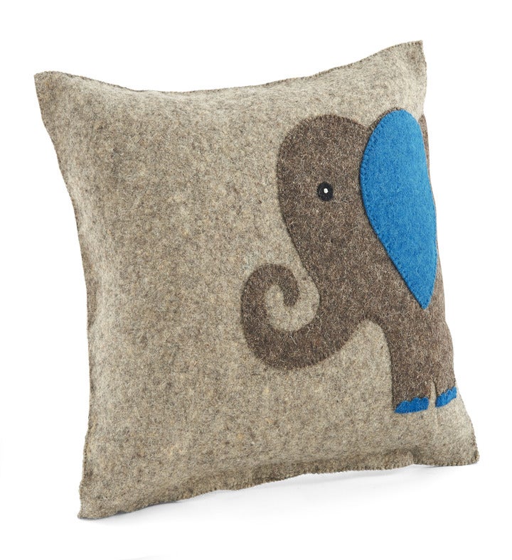 Blue Elephant Handmade Felted Wool Pillow Cover