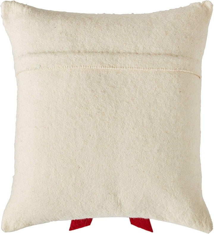 Handmade Christmas Pillow Red Bow On Cream Cover In Hand Felted Wool