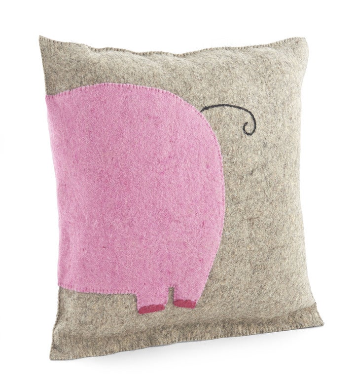 Pink Elephant Handmade Felted Wool Pillow Cover