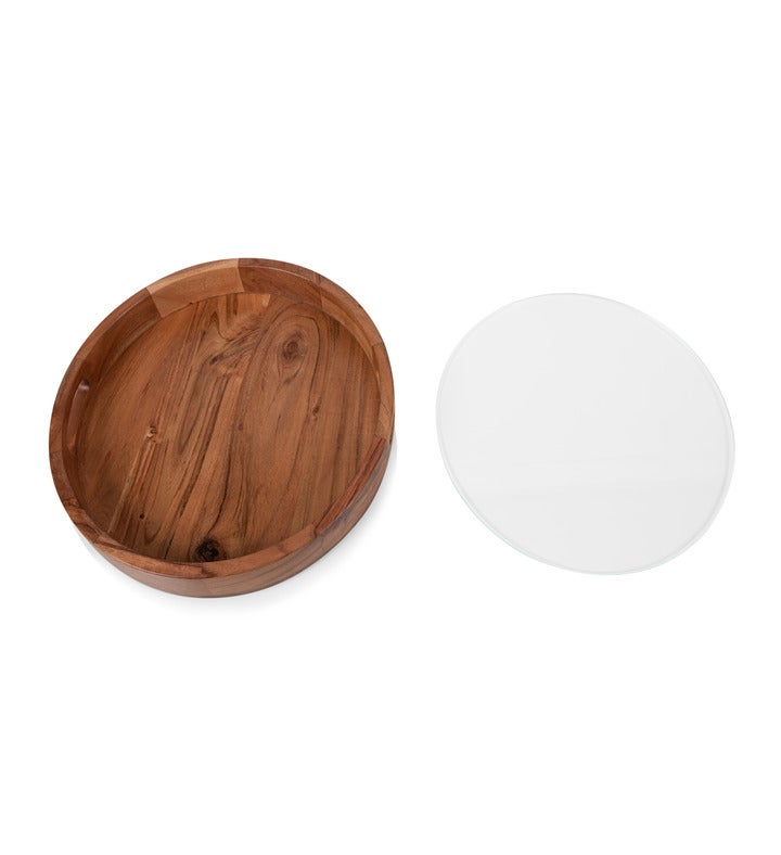 Barista Serving Tray With Glass Insert,  acacia Wood