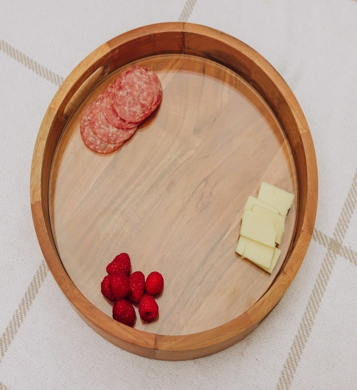 Barista Serving Tray With Glass Insert,  acacia Wood