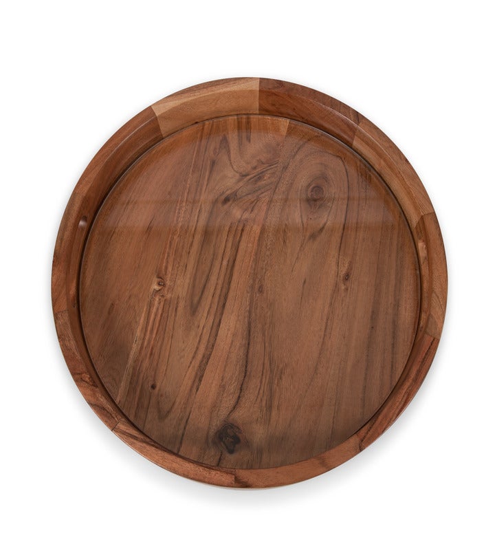 Barista Serving Tray With Glass Insert,  acacia Wood