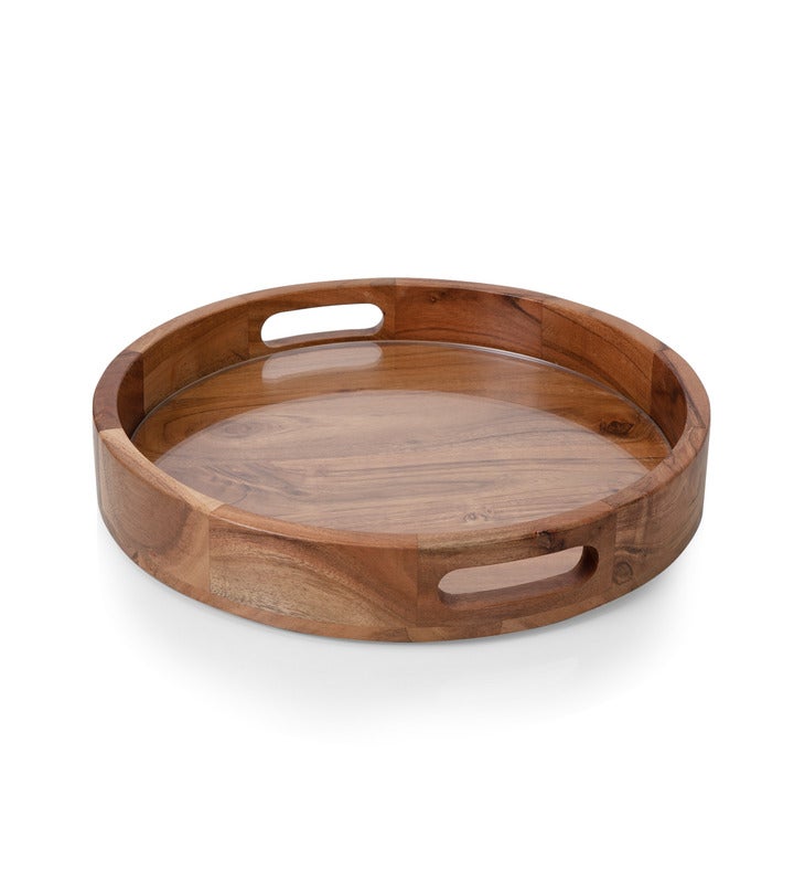 Barista Serving Tray With Glass Insert,  acacia Wood