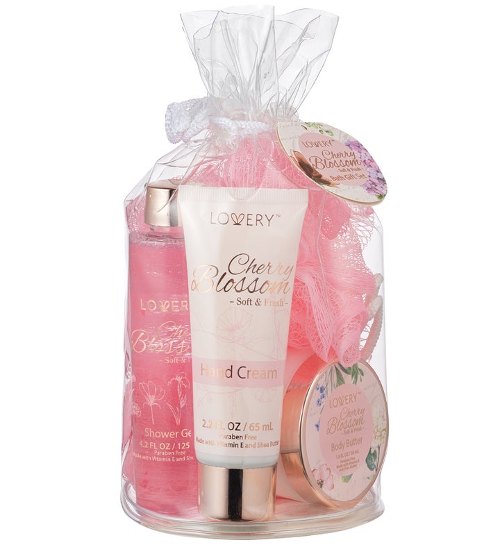 Cherry Blossom Bath & Body Spa Gift Set in Clear Travel Bag