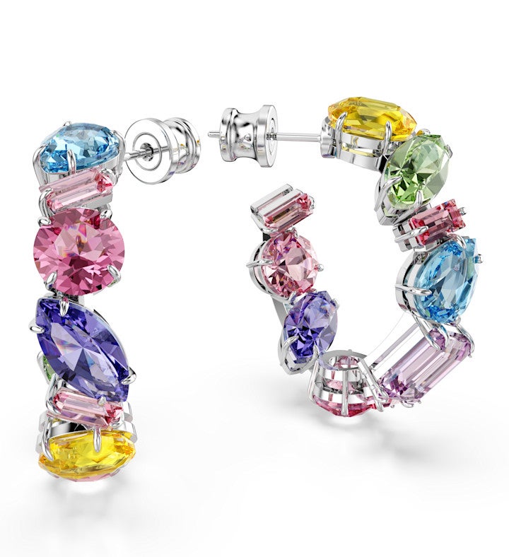 Gema Hoop Earrings, Mixed Cuts, Multicolotred, Rhodium Plated