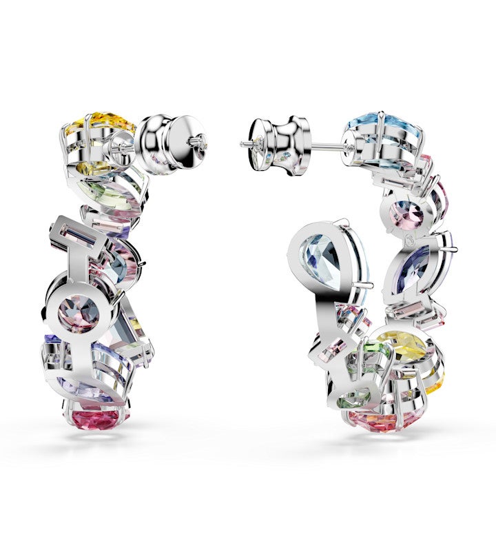 Gema Hoop Earrings, Mixed Cuts, Multicolotred, Rhodium Plated