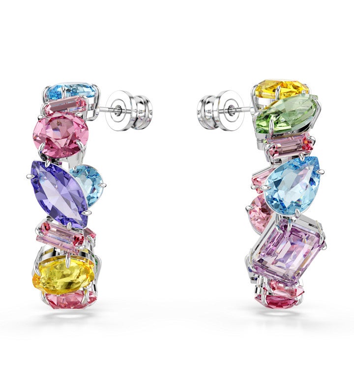 Gema Hoop Earrings, Mixed Cuts, Multicolotred, Rhodium Plated