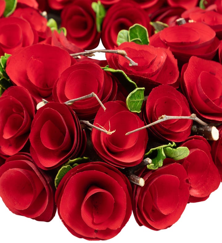 Wooden Roses Floral Artificial Valentine's Day Heart Wreath - 13.5" - Red