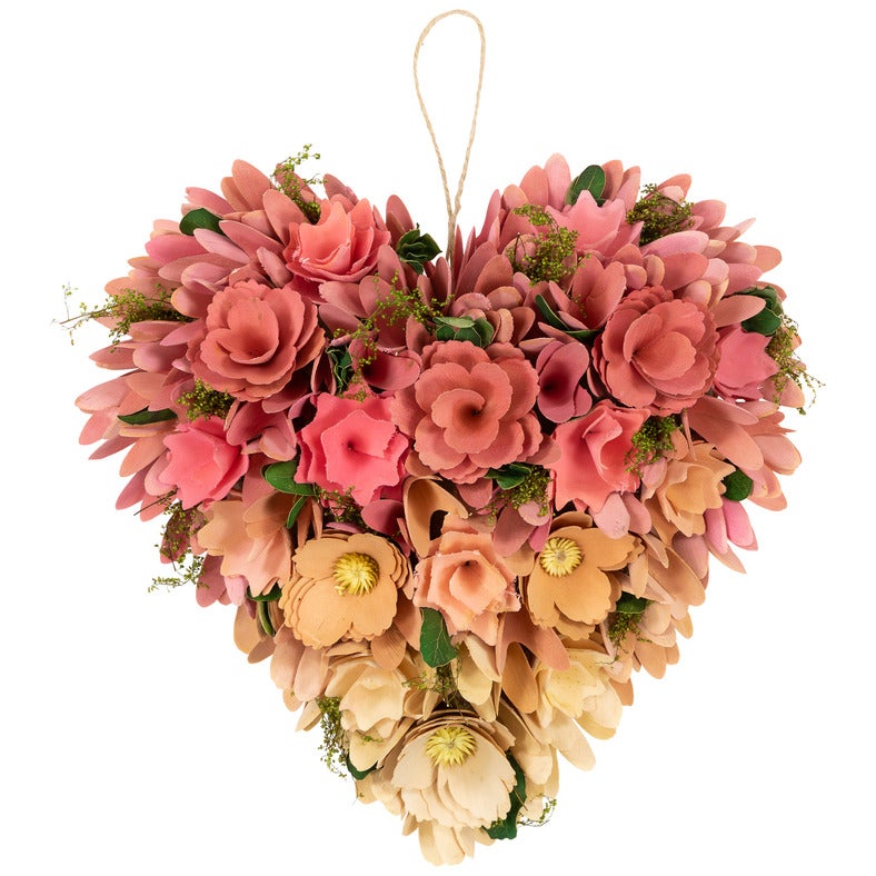 Mixed Floral & Foliage Artificial Valentine's Day Heart Wreath   12.25"