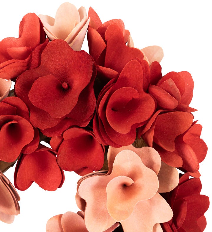 Wooden Floral Artificial Valentine's Day Wreath - 15" - Red And Pink
