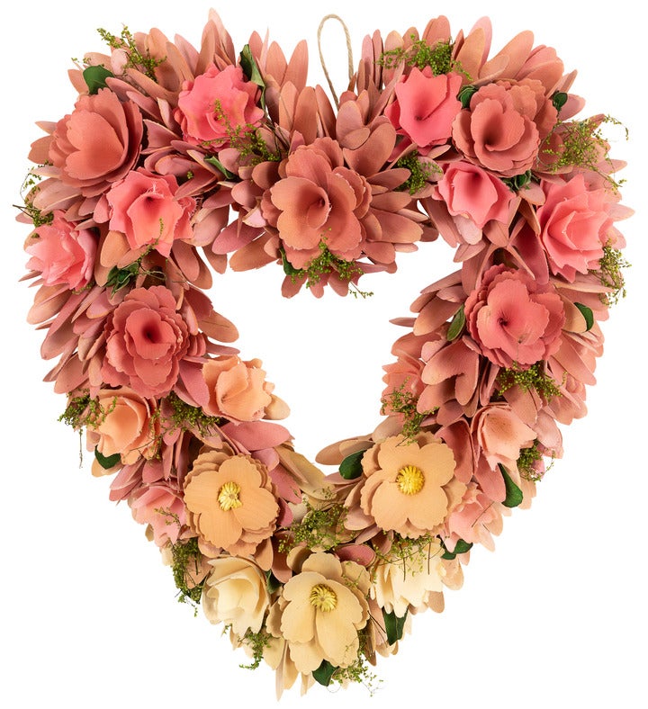 Mixed Floral Artificial Valentine's Day Heart Wreath   15"   Pink & Yellow