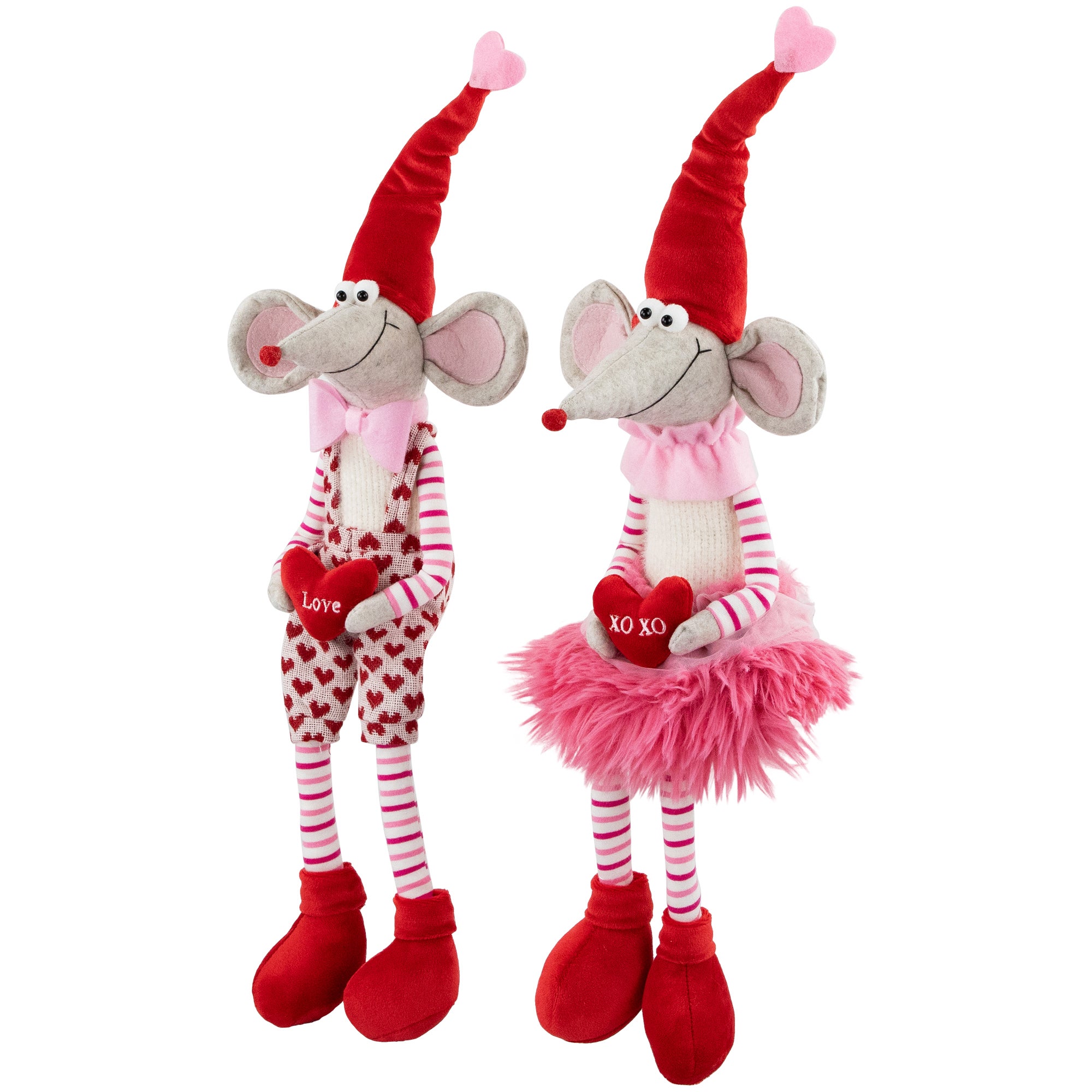 Mice W/ "love" & "xoxo" Heart Pillows Valentine's Day Figures - 20" Set