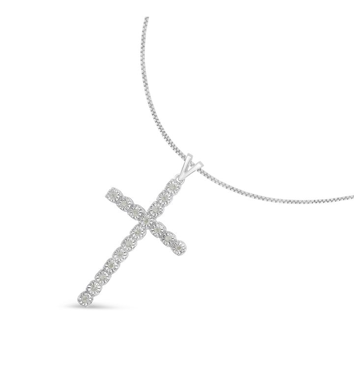 Silver 1/4 Cttw Diamond Miracle Set Cross Unisex Pendant Necklace 18"