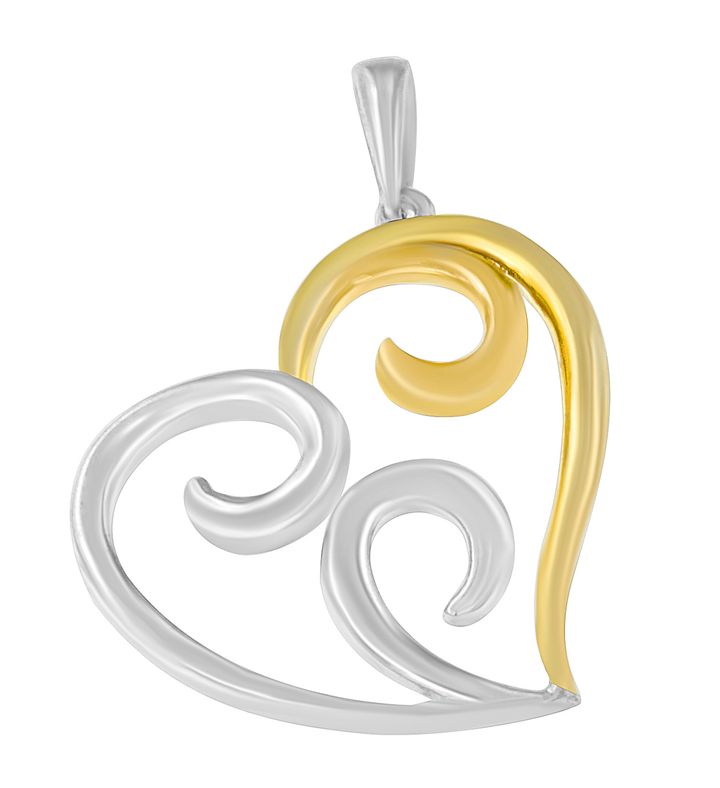 10k Yellow Gold Over Silver Open Heart With Swirls 18" Pendant Necklace