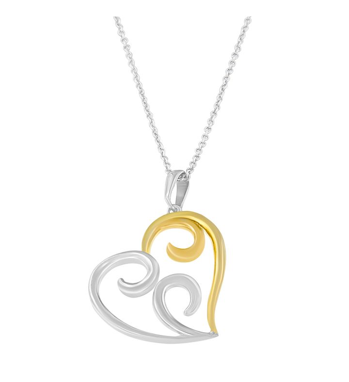 10k Yellow Gold Over Silver Open Heart With Swirls 18" Pendant Necklace