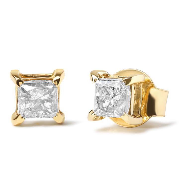 10k Yellow Gold Plated Silver 1/4 Cttw Princess Diamond Solitaire Earrings