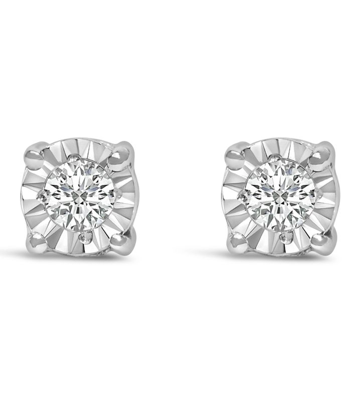 .925 Sterling Silver 1/10 Cttw Lab Grown Diamond Miracle-set Stud Earrings