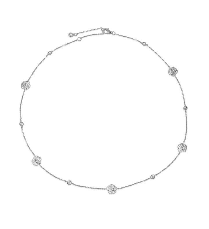 Crislu Rose Bezel Set Station 16''-17"-18" Adjustable Necklace