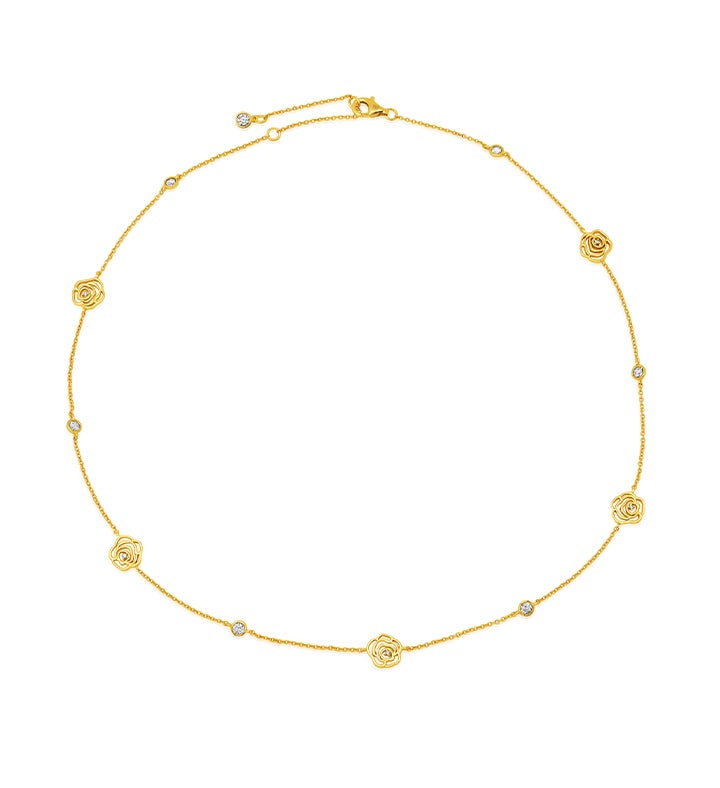 Crislu Rose Bezel Set Station 16''-17"-18" Adjustable Necklace