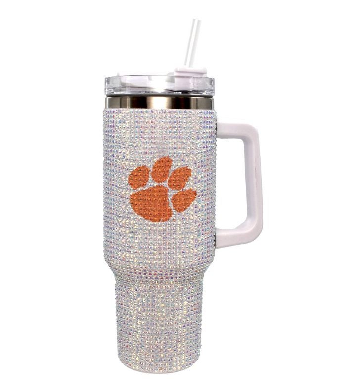 College 40oz White Bling Tumbler
