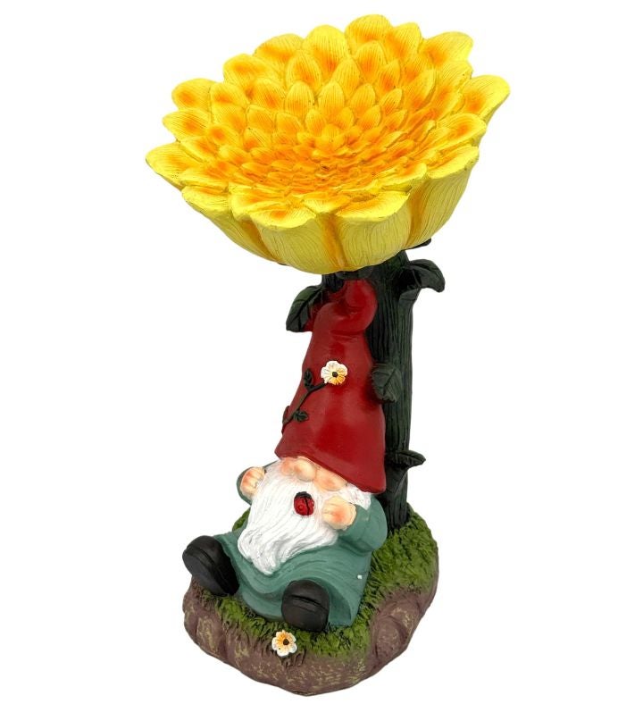 Sunflower Gnome Bird Feeder Garden Statue 16"
