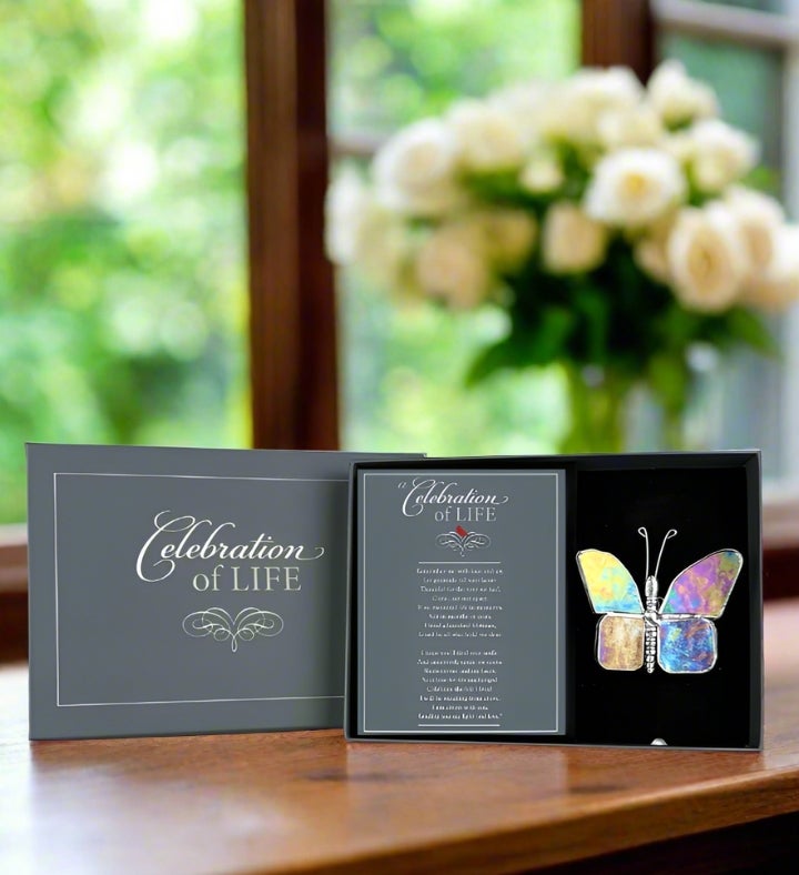 Celebration Of Life Glass Butterfly – Memorial Gift With Poem And Card