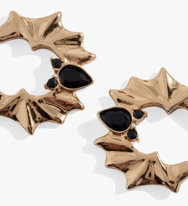 Crystal Bat Hoop Earrings